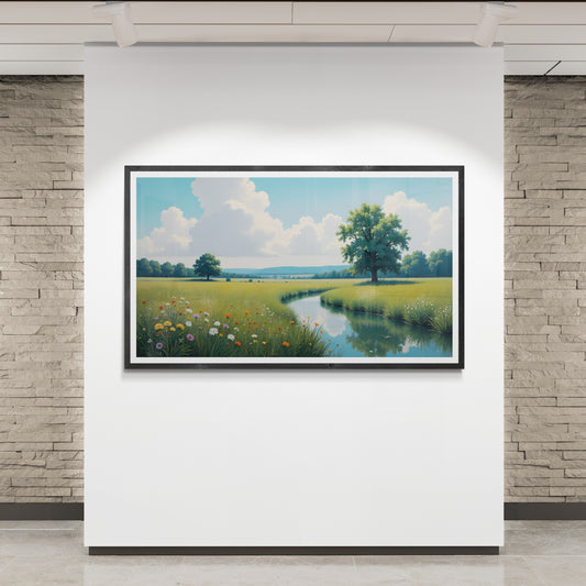 Sommerliche Flusslandschaft mit Wildblumenwiese