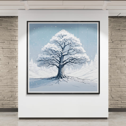 Schneebedeckter Baum in winterlicher Landschaft