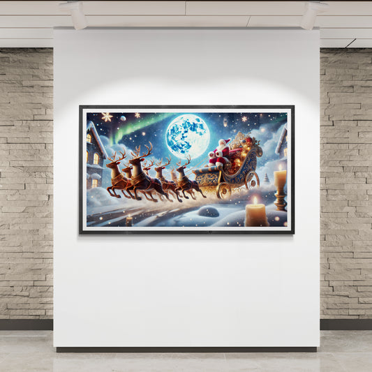 Santa Claus in his Sleigh under the Full Moon