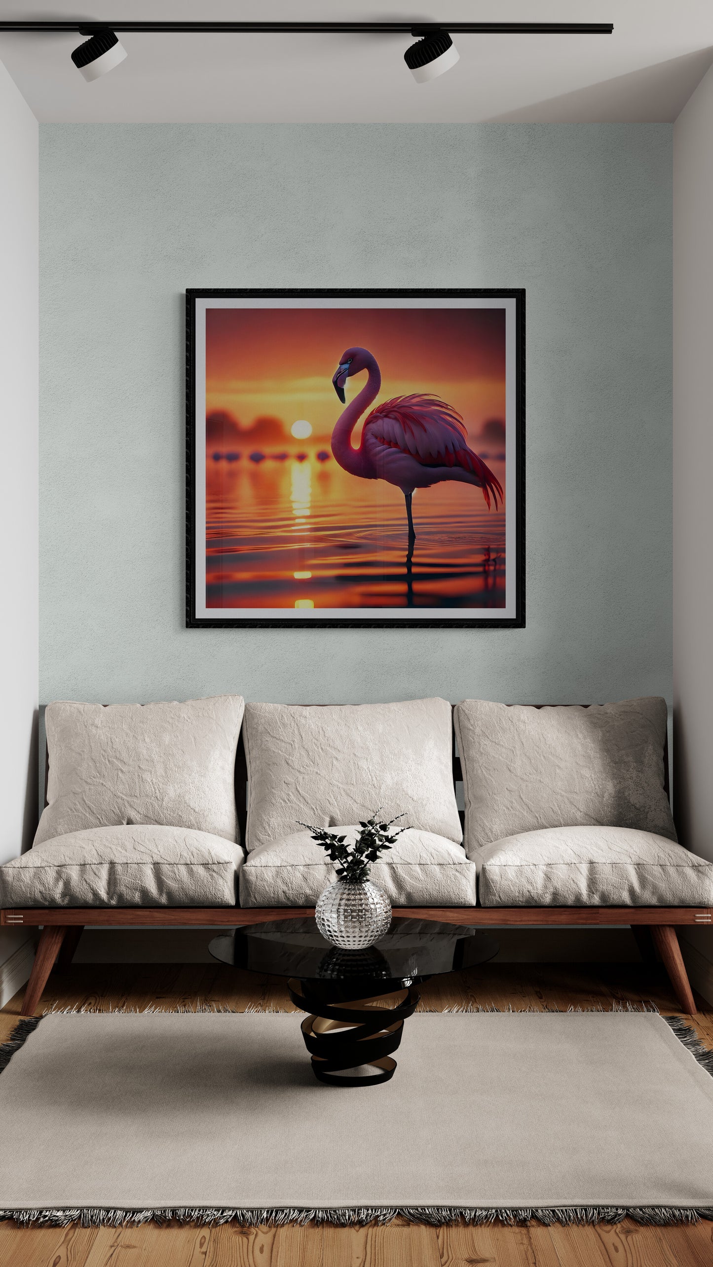 Flamingo-bei-Sonnenuntergang-am-See