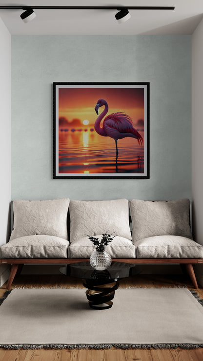 Flamingo-bei-Sonnenuntergang-am-See