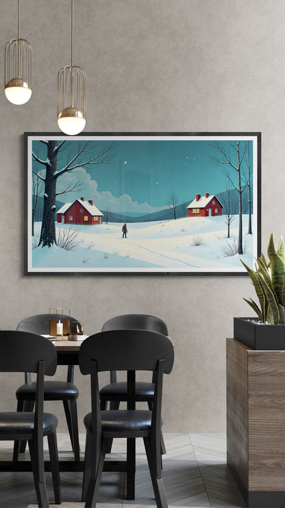 Winterlandschaft mit roten Häusern